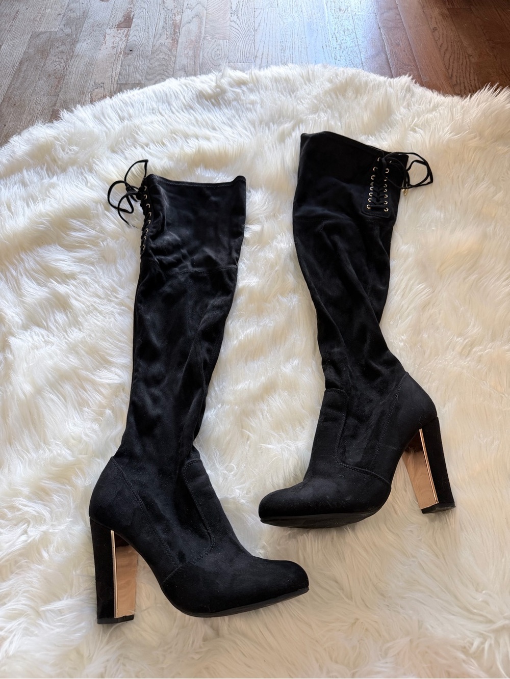 Material Girl Over-the-Knee Black faux Suede High Heel Boots size 8 mpriyanka